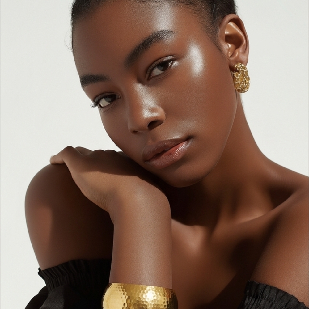 Elegant Gold Hammered Earrings and Bracelet Set